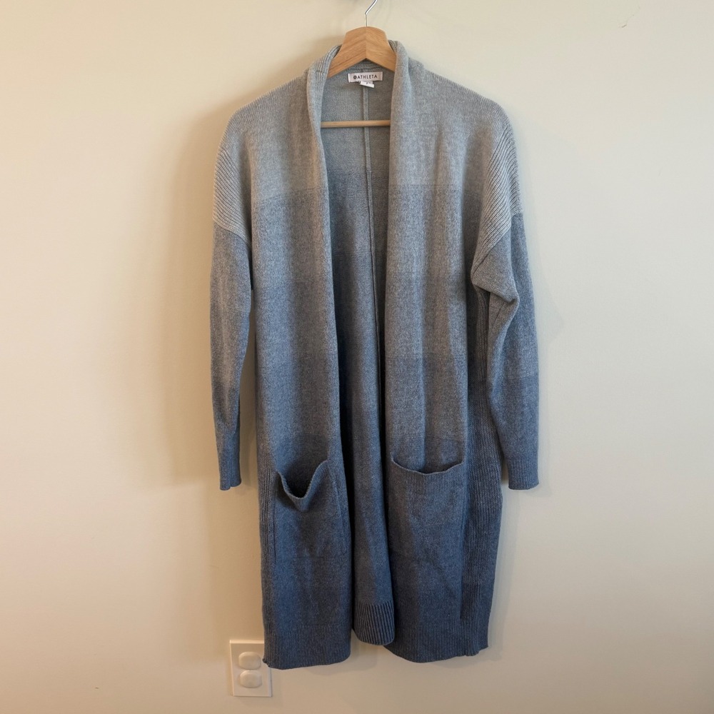 Athleta Ombre Spirit Wrap Cardigan Women S Blue Excellent Wool Cashmere Longline